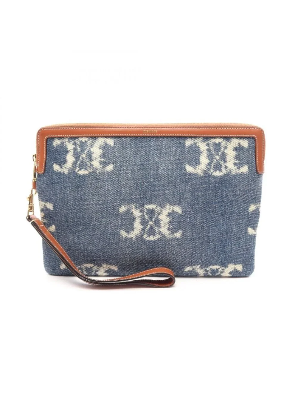 Celine Clutch Triomphe Indigo Blue Denim Leather